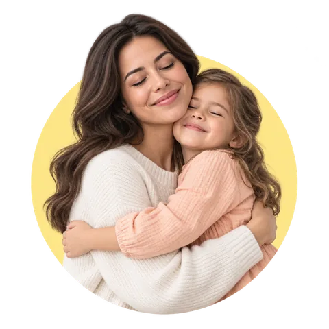 A mother hugging her child