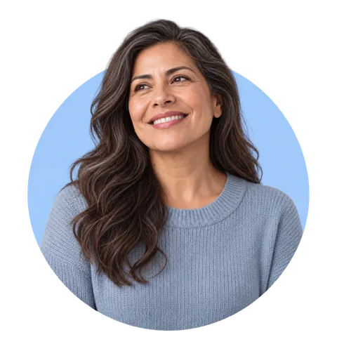 A smiling woman looking off-camera